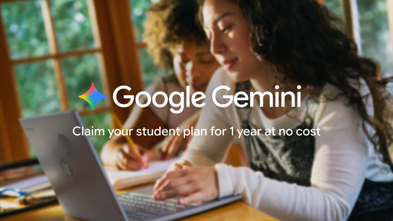 Visuel officiel de l'offre Gemini pour étudiants : un assistant d'étude IA avec notebook et visualisations